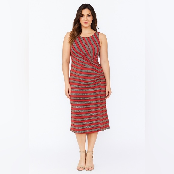 New Ann Taylor loft ruched side sleeveless dress tribal striped print jersey - Picture 1 of 7